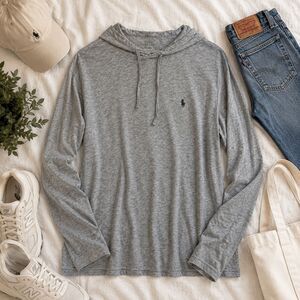 Polo Ralph Lauren Men's Hooded Long-Sleeved Shirt, Light Heather Grey